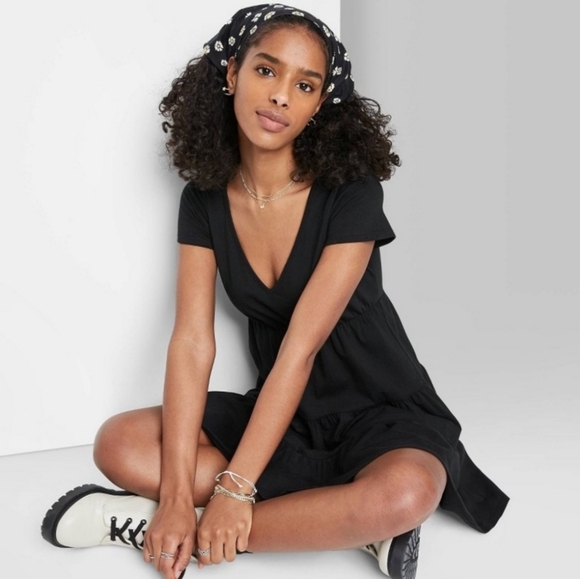 Wild Fable XS Black Short Sleeve Babydoll Mutiple Tiered Dress - Picture 1 of 13